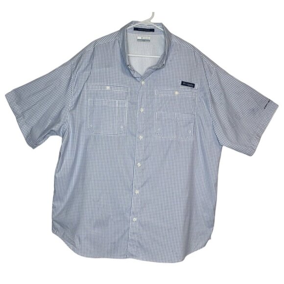 Columbia PFG Super Tamiami Omni-shade Short Sleeve Shirt Blue Check Size XXL - Picture 1 of 13